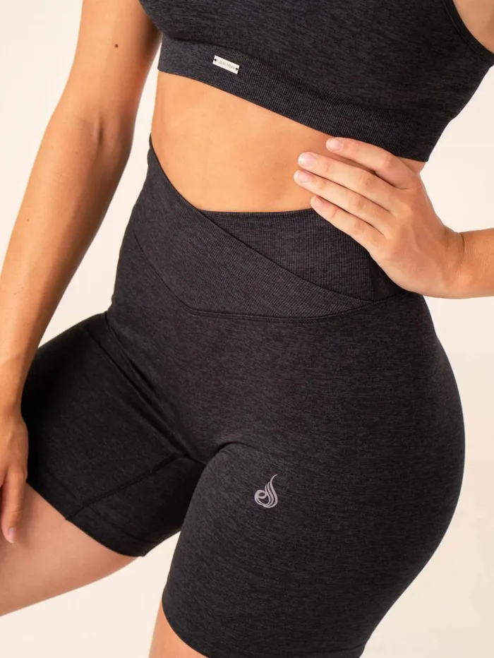Gym Shorts Womens Ryderwear Focus Scrunch Seamless Shorts Black Marl