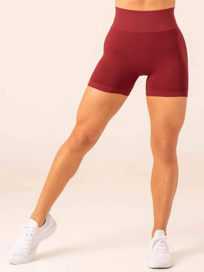 Gym Shorts Womens Ryderwear Honeycomb Scrunch Seamless Shorts Berry