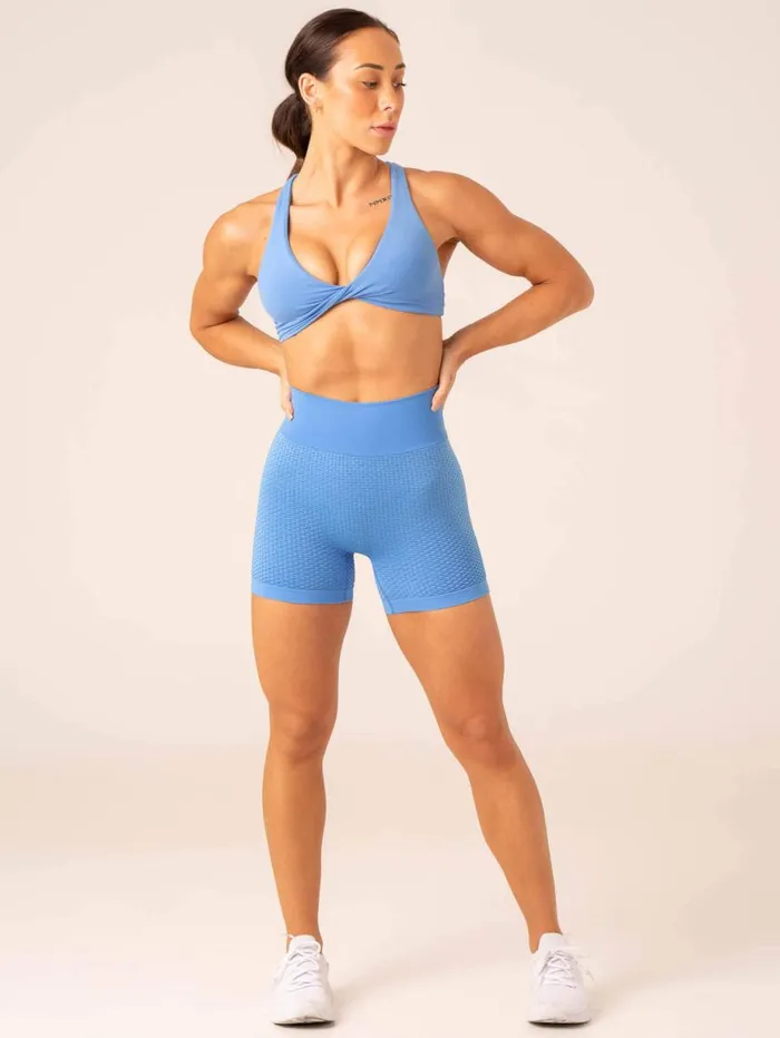 Gym Shorts Womens Ryderwear Honeycomb Scrunch Seamless Shorts Bright Blue
