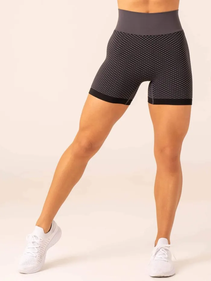 Gym Shorts Womens Ryderwear Honeycomb Scrunch Seamless Shorts Charcoal