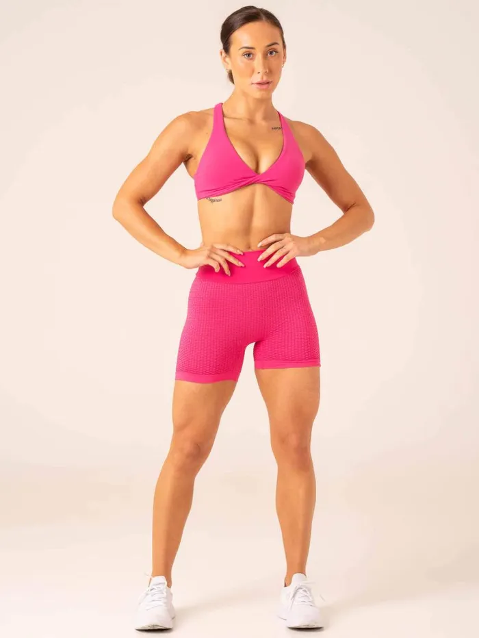 Gym Shorts Womens Ryderwear Honeycomb Scrunch Seamless Shorts Hot Pink