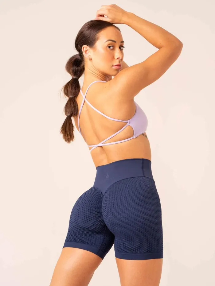Gym Shorts Womens Ryderwear Honeycomb Scrunch Seamless Shorts Navy