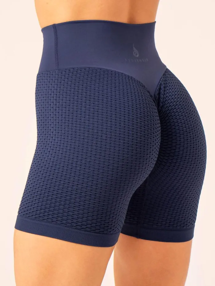 Gym Shorts Womens Ryderwear Honeycomb Scrunch Seamless Shorts Navy