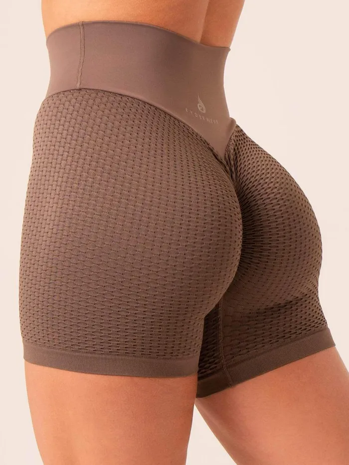 Gym Shorts Womens Ryderwear Honeycomb Scrunch Seamless Shorts Taupe