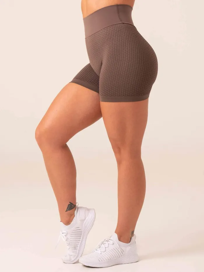 Gym Shorts Womens Ryderwear Honeycomb Scrunch Seamless Shorts Taupe