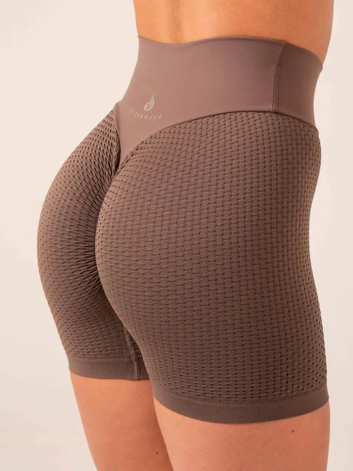 Gym Shorts Womens Ryderwear Honeycomb Scrunch Seamless Shorts Taupe