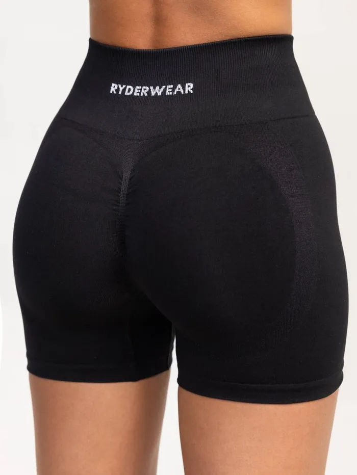 Gym Shorts Womens Ryderwear Lift 20 BBL Seamless Shorts Black
