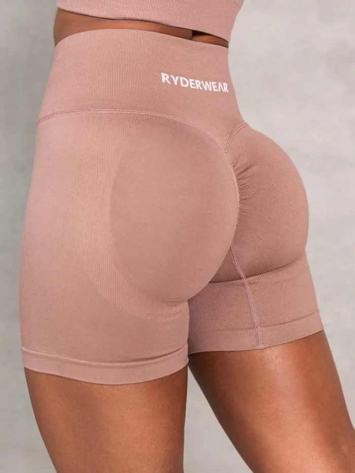 Gym Shorts Womens Ryderwear Lift BBL Scrunch Seamless Shorts Almond