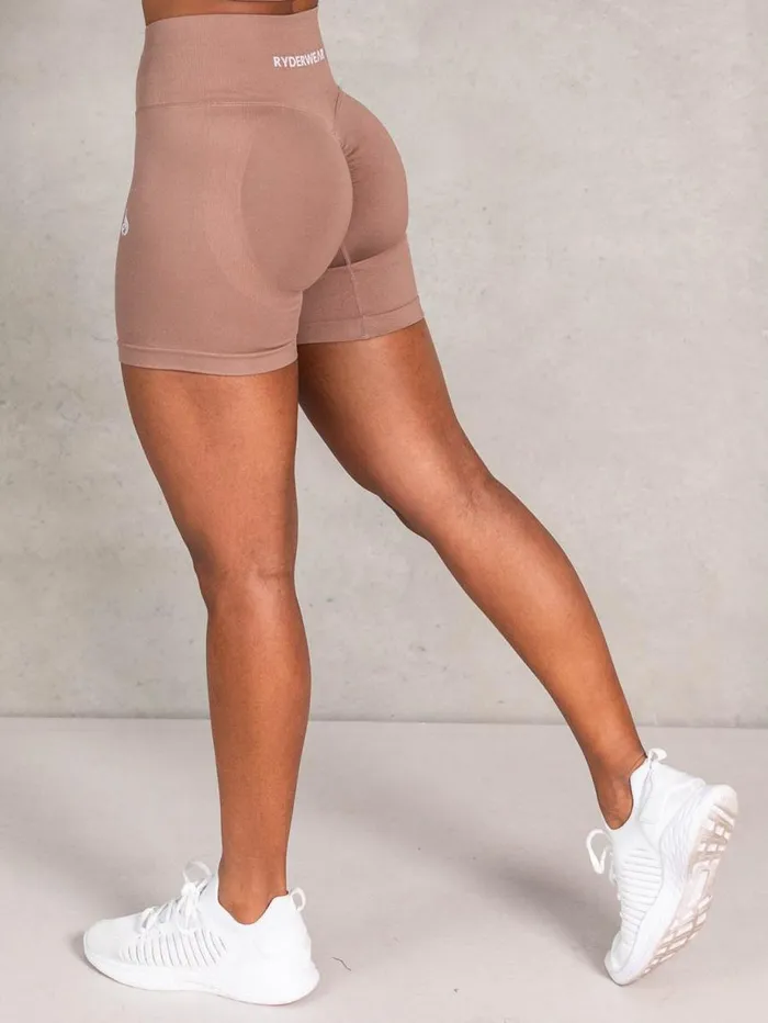 Gym Shorts Womens Ryderwear Lift BBL Scrunch Seamless Shorts Almond