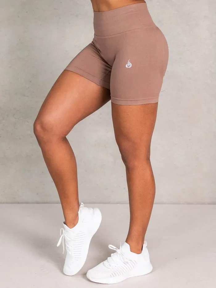 Gym Shorts Womens Ryderwear Lift BBL Scrunch Seamless Shorts Almond