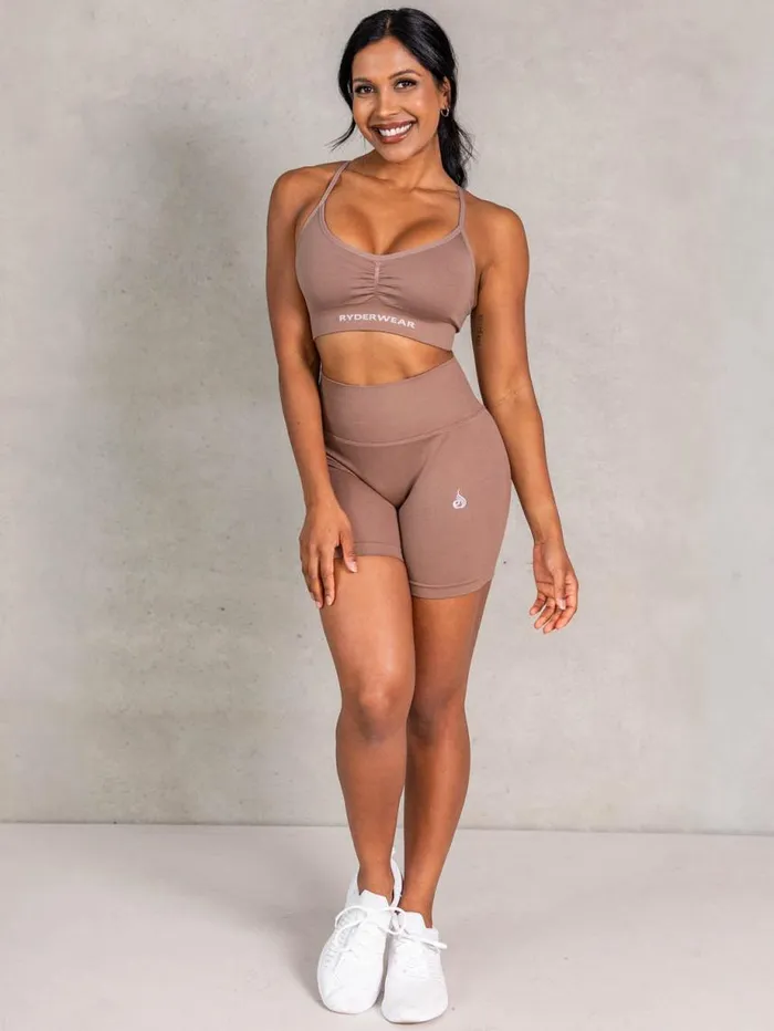 Gym Shorts Womens Ryderwear Lift BBL Scrunch Seamless Shorts Almond