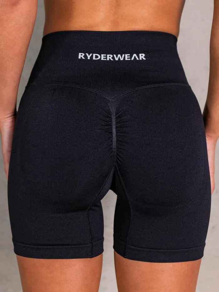 Gym Shorts Womens Ryderwear Lift BBL Scrunch Seamless Shorts Black