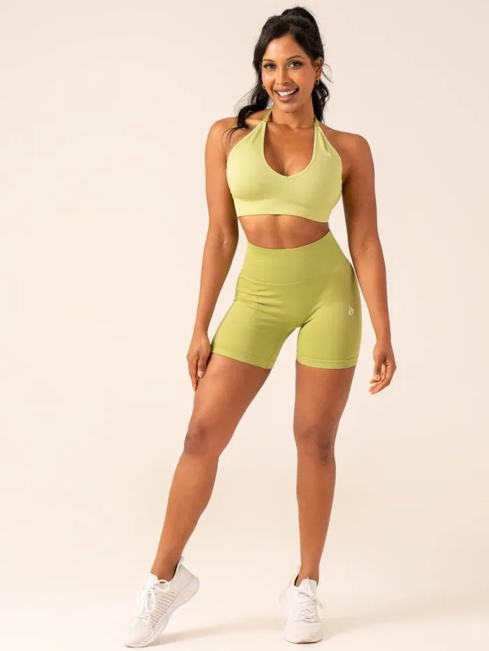 Gym Shorts Womens Ryderwear Lift BBL Scrunch Seamless Shorts Olive