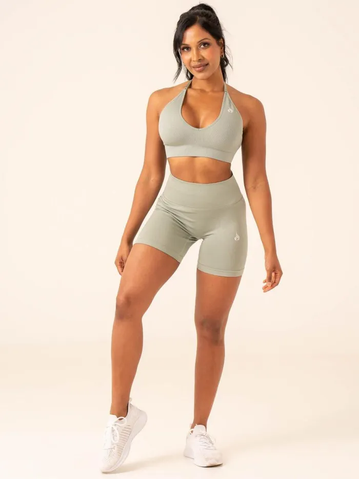 Gym Shorts Womens Ryderwear Lift BBL Scrunch Seamless Shorts Sage