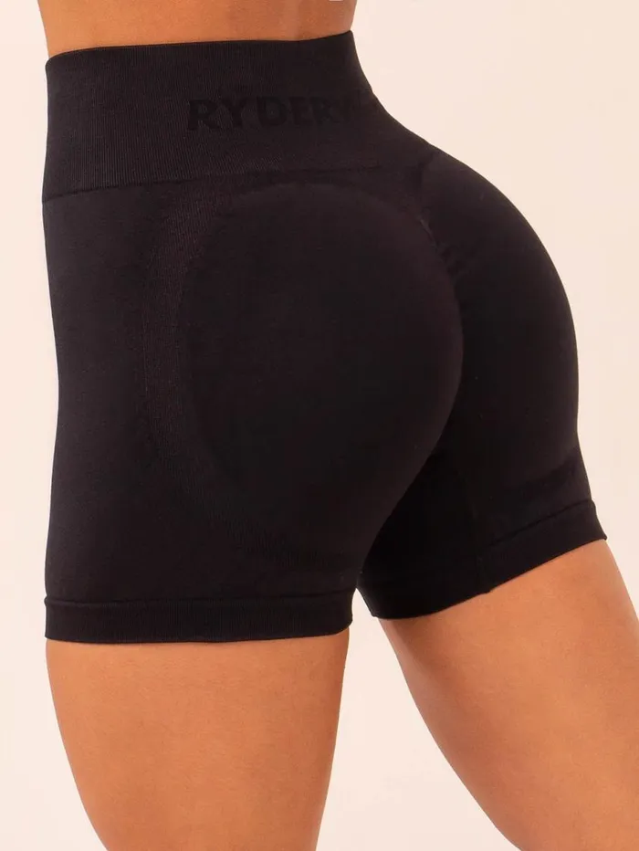 Gym Shorts Womens Ryderwear Lift Scrunch Seamless Shorts Black
