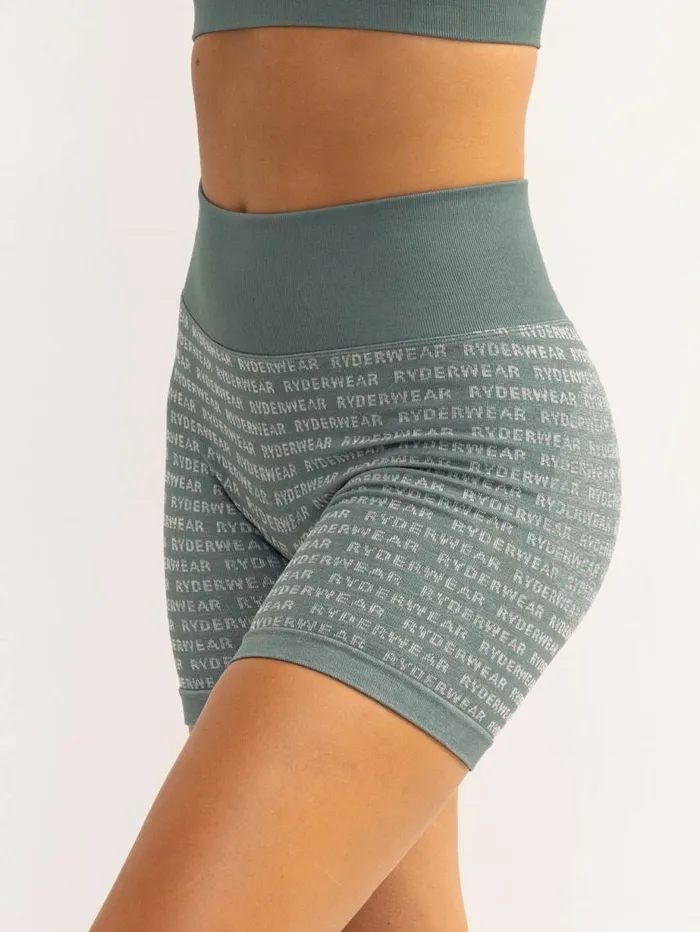 Gym Shorts Womens Ryderwear Logo Lux Seamless Shorts Fern Green