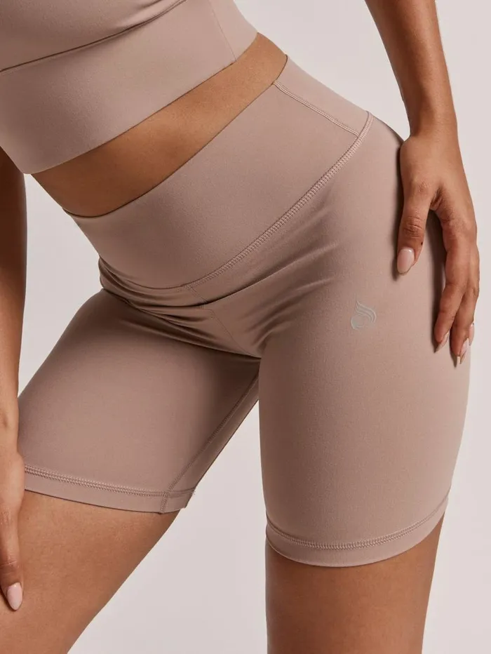 Gym Shorts Womens Ryderwear NKD Arch MidLength Shorts Taupe