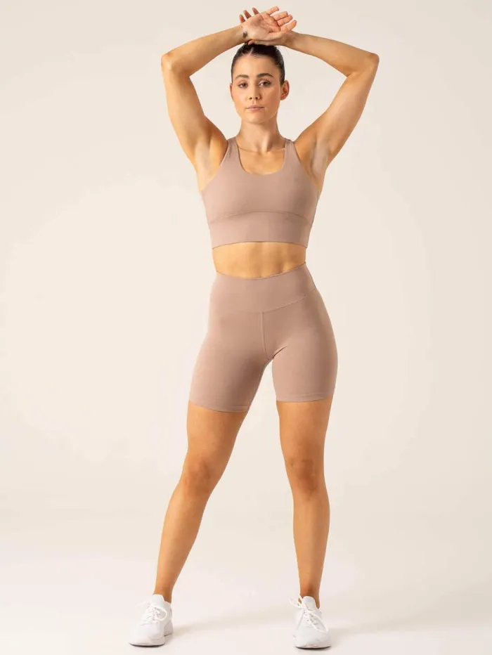 Gym Shorts Womens Ryderwear NKD Arch MidLength Shorts Taupe