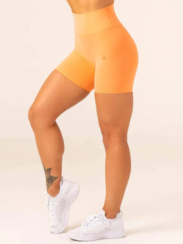 Gym Shorts Womens Ryderwear NKD High Waisted Scrunch Shorts Orange Sherbet