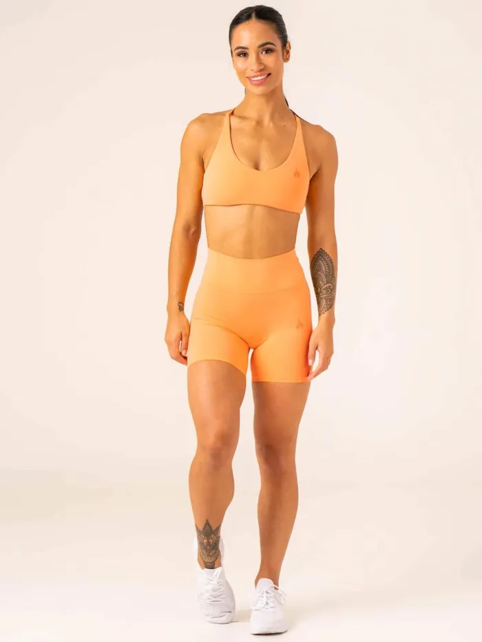 Gym Shorts Womens Ryderwear NKD High Waisted Scrunch Shorts Orange Sherbet