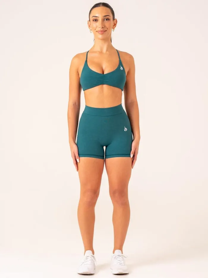 Gym Shorts Womens Ryderwear NKD Stonewash V Scrunch Shorts Emerald Stonewash