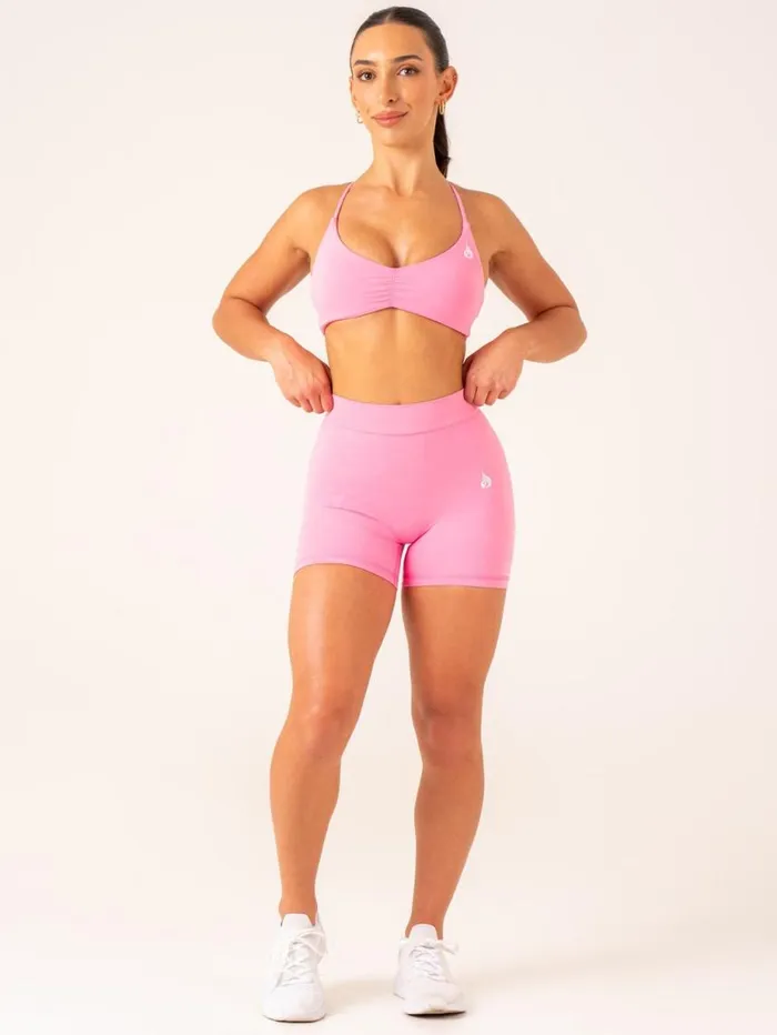 Gym Shorts Womens Ryderwear NKD Stonewash V Scrunch Shorts Pink Stonewash