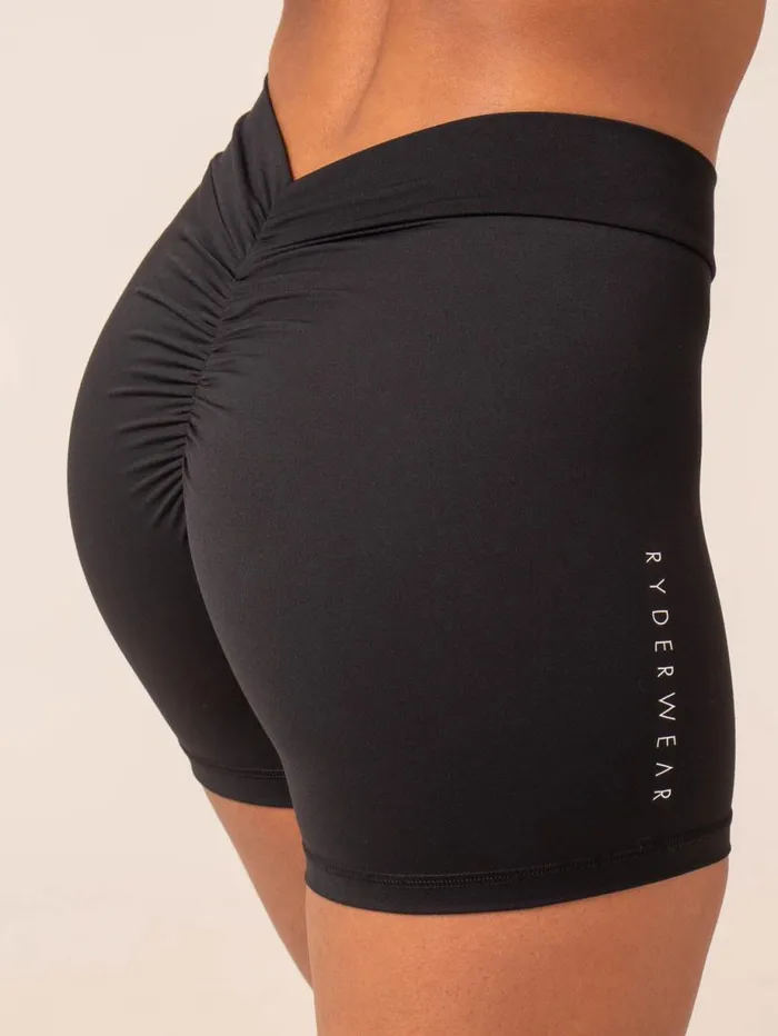Gym Shorts Womens Ryderwear NKD V Scrunch Shorts Black