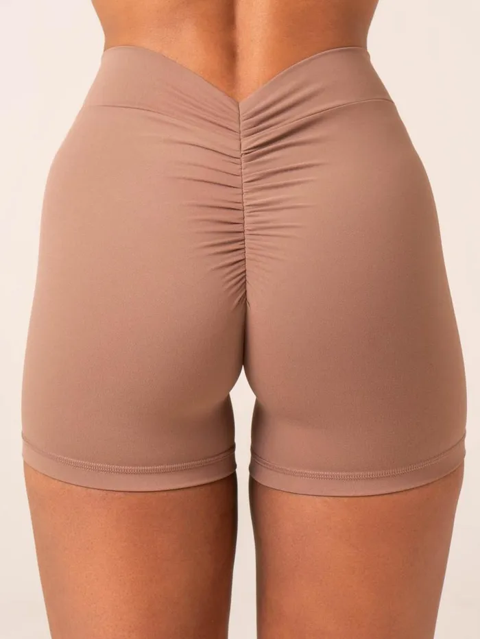 Gym Shorts Womens Ryderwear NKD V Scrunch Shorts Mocha
