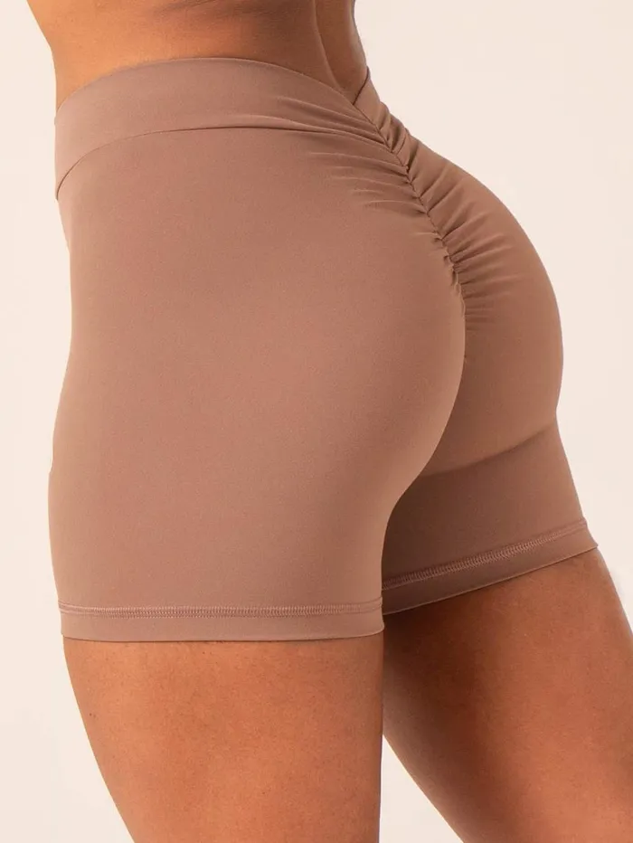 Gym Shorts Womens Ryderwear NKD V Scrunch Shorts Mocha