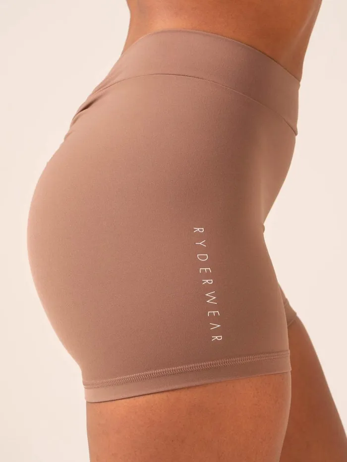 Gym Shorts Womens Ryderwear NKD V Scrunch Shorts Mocha