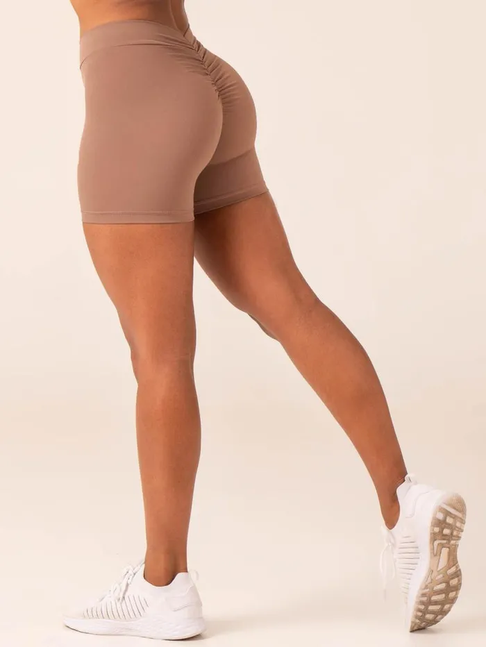 Gym Shorts Womens Ryderwear NKD V Scrunch Shorts Mocha