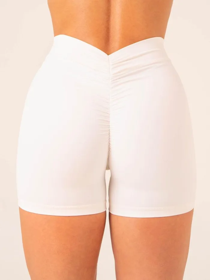 Gym Shorts Womens Ryderwear NKD V Scrunch Shorts Off White