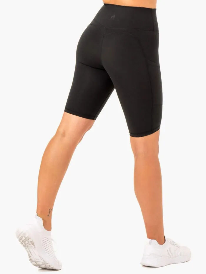 Gym Shorts Womens Ryderwear Reset High Waisted Pocket Bike Shorts Black