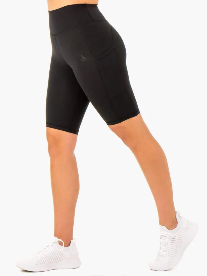 Gym Shorts Womens Ryderwear Reset High Waisted Pocket Bike Shorts Black