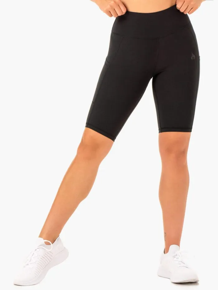 Gym Shorts Womens Ryderwear Reset High Waisted Pocket Bike Shorts Black