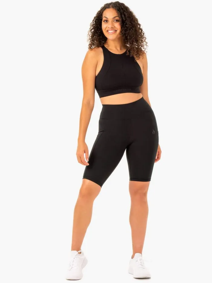 Gym Shorts Womens Ryderwear Reset High Waisted Pocket Bike Shorts Black