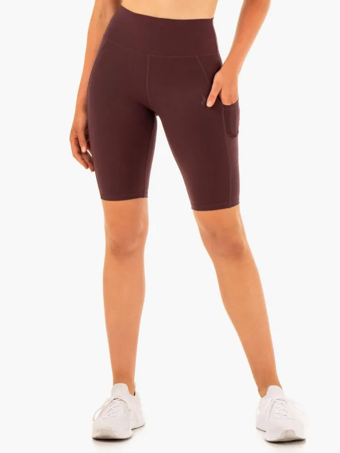 Gym Shorts Womens Ryderwear Reset High Waisted Pocket Bike Shorts Chocolate