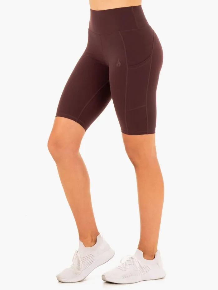 Gym Shorts Womens Ryderwear Reset High Waisted Pocket Bike Shorts Chocolate