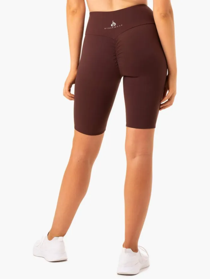 Gym Shorts Womens Ryderwear Staples Scrunch Bum Bike Shorts Chocolate