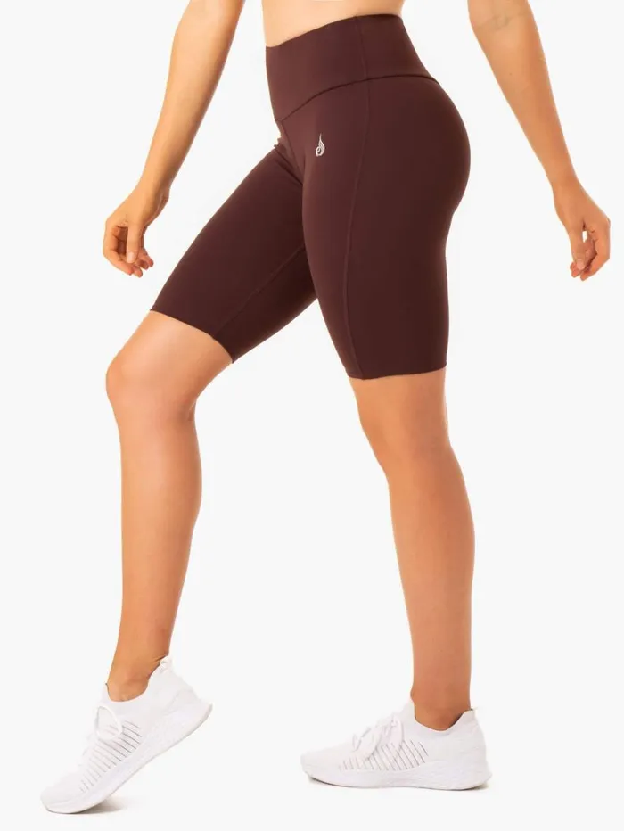 Gym Shorts Womens Ryderwear Staples Scrunch Bum Bike Shorts Chocolate