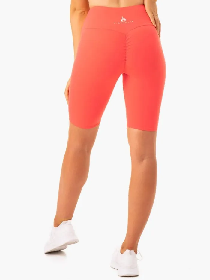 Gym Shorts Womens Ryderwear Staples Scrunch Bum Bike Shorts Coral
