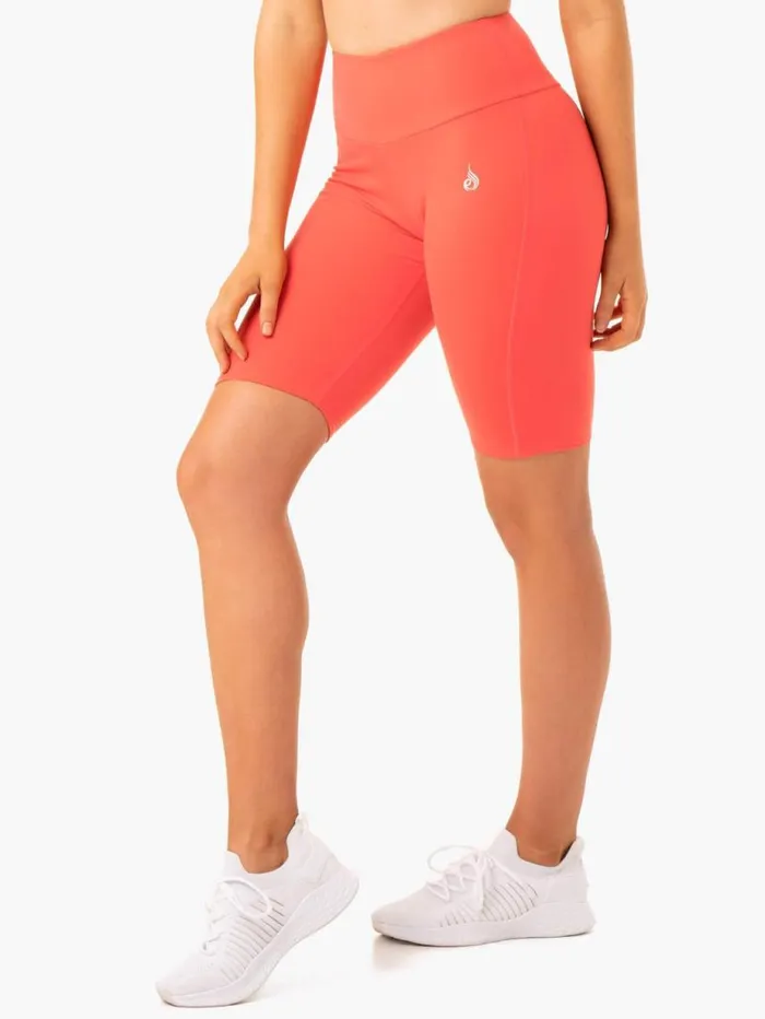 Gym Shorts Womens Ryderwear Staples Scrunch Bum Bike Shorts Coral