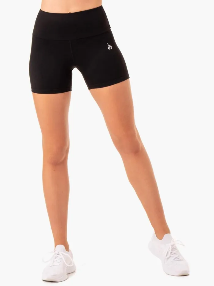 Gym Shorts Womens Ryderwear Staples Scrunch Bum Mid Length Shorts Black