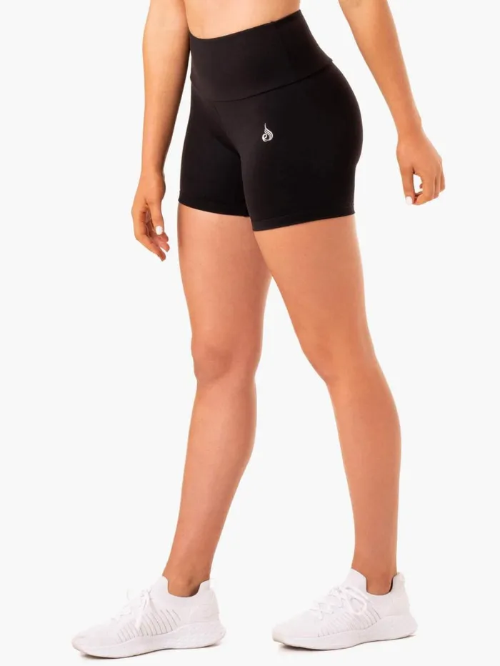Gym Shorts Womens Ryderwear Staples Scrunch Bum Mid Length Shorts Black
