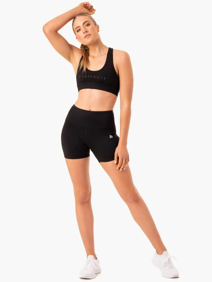 Gym Shorts Womens Ryderwear Staples Scrunch Bum Mid Length Shorts Black