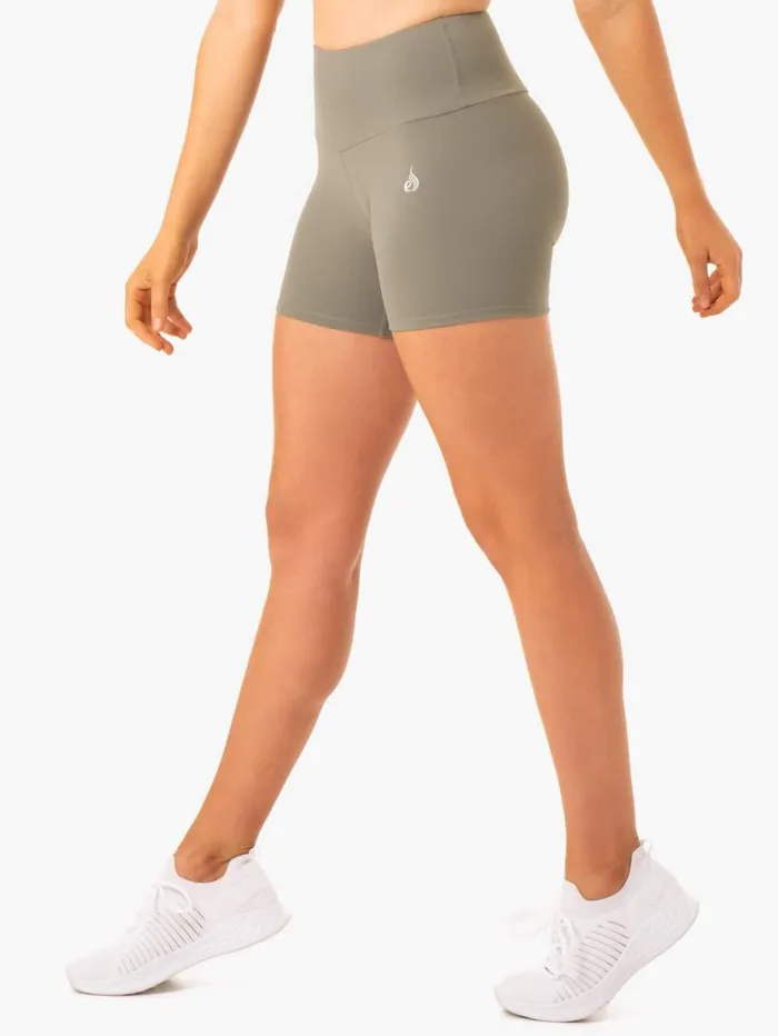 Gym Shorts Womens Ryderwear Staples Scrunch Bum Mid Length Shorts Khaki
