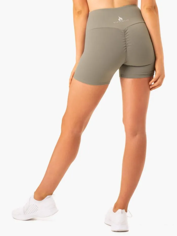 Gym Shorts Womens Ryderwear Staples Scrunch Bum Mid Length Shorts Khaki