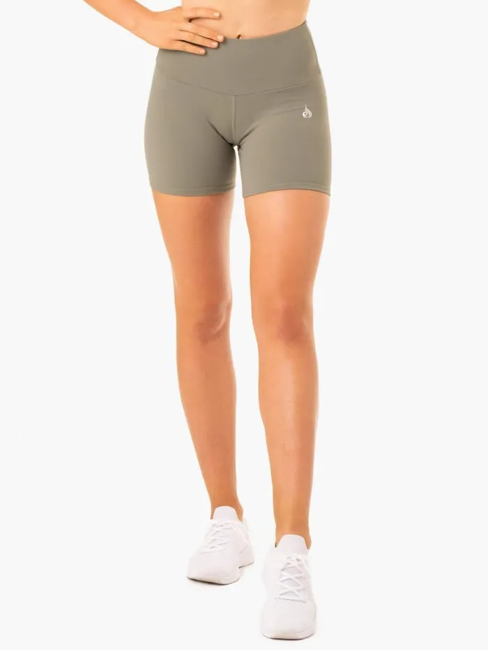 Gym Shorts Womens Ryderwear Staples Scrunch Bum Mid Length Shorts Khaki