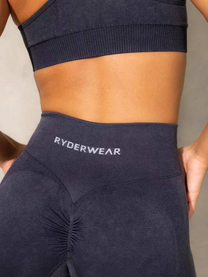 Gym Shorts Womens Ryderwear Stonewash Scrunch Seamless Shorts Black Stonewash