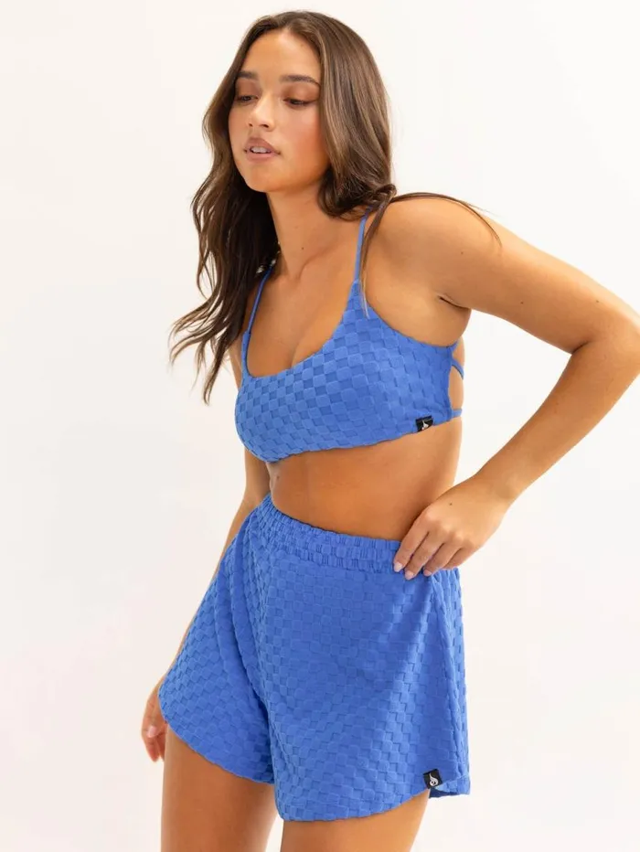 Gym Shorts Womens Ryderwear Terry Towelling Sports Crop Cobalt Blue